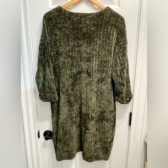 26-Papillon Sweater Dress Midi Velvet Like Material Pockets 3/4 Sleeve Green Lg - Picture 7 of 9